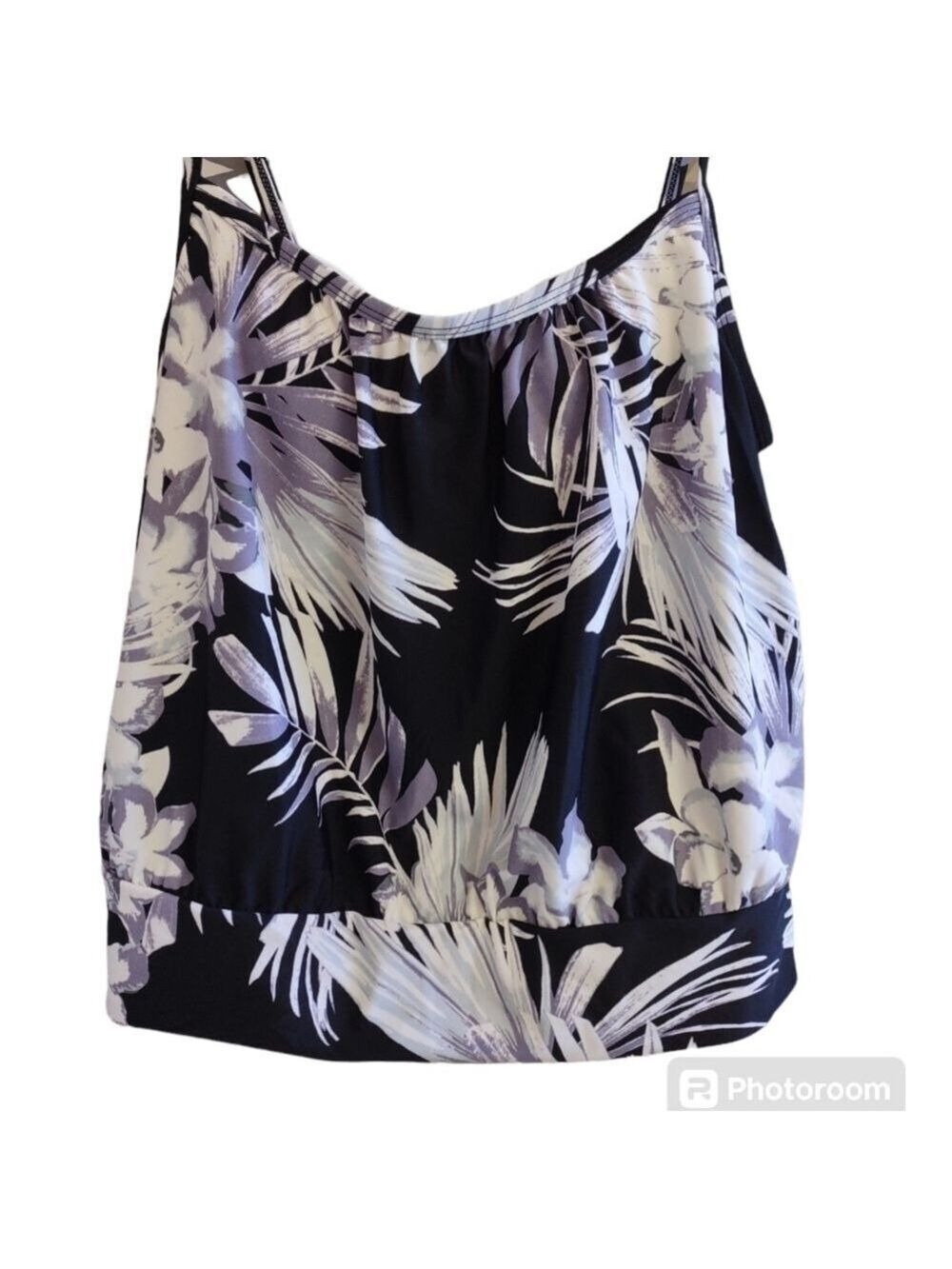 Kona Sol Purple Black Gray Floral Swim Top Small